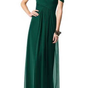 Dessy Collection Green Off The Shoulder Chiffon A-line Gown
