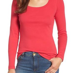 Caslon Red Caslon 'melody' Long Sleeve Scoop Neck Tee
