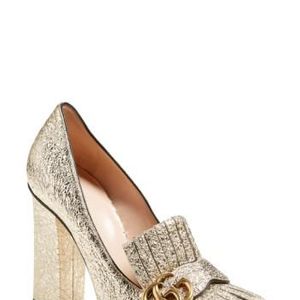 Gucci Metallic Marmont Fringed Loafer Heel
