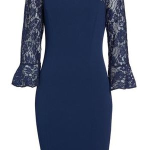 Adrianna Papell Blue Lace & Crepe Dress