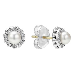 Lagos Metallic 'luna' Pearl Diamond Stud Earrings