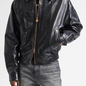 Versace Black Python Embossed Leather Jacket for men