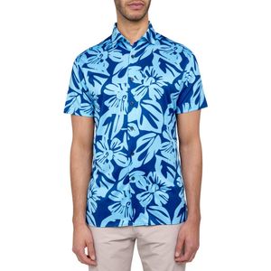 Con.struct Blue Regular Fit Exploded Floral Print Recycled Performance Golf Button-Down Shirt for men