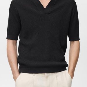 Mango Black Structured Fine Knit Polo for men