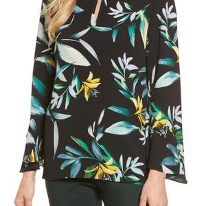 Chaus Black Floral Print Bell Sleeve Blouse