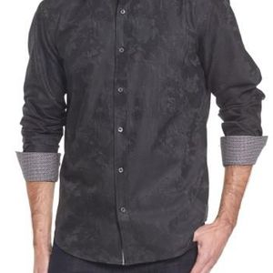 Bugatchi Black Shaped Fit Print Sport Shirt for men