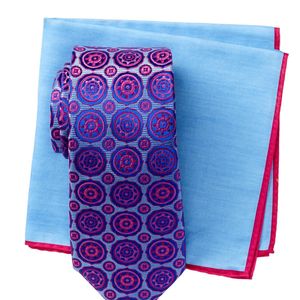 Ted Baker Blue Silk Ella Medallion Tie & Pocket Square Set for men