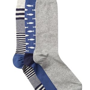 Cole Haan Blue Fish & Skater Stripe Crew Socks - Pack Of 3 for men