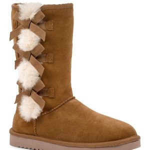 Ugg Brown Victoria Tall Genuine Dyed Shearling Trim & Faux Fur Boot