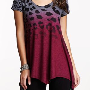 Go Couture Red Leopard Ombre High/low Tunic