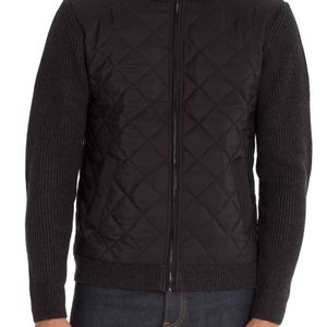 7 Diamonds Black 'gatti' Quilted Panel Lambswool Knit Jacket for men