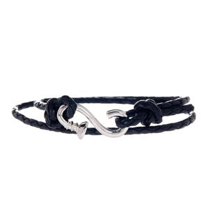 Link Up Black Braided Leather Wraparound S-hook Bracelet for men