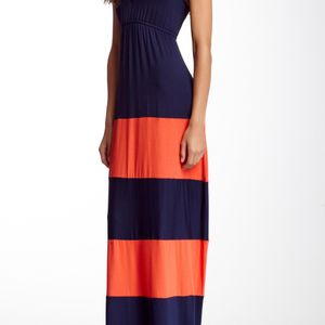 Go Couture Blue Striped V-neck Maxi Dress