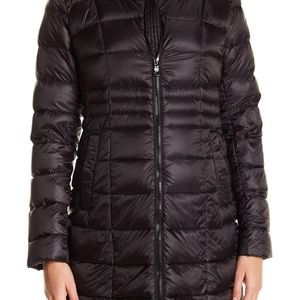 Vince Camuto Black Packable Hooded Duck Down Zip Up Quilted Jacket