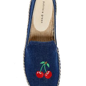 Patricia Green Blue Embroidered Cherries Espadrille Flat