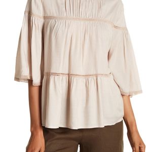 Max Studio Natural Striped Bell Sleeve Blouse