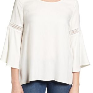 Pleione White Lace Inset Bell Sleeve Blouse