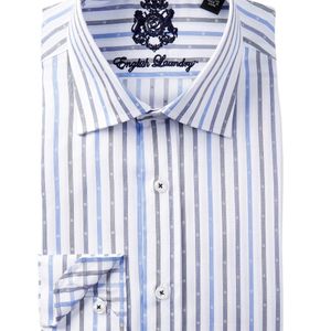 English Laundry Blue Striped Trim Fit Dress Shirt for men