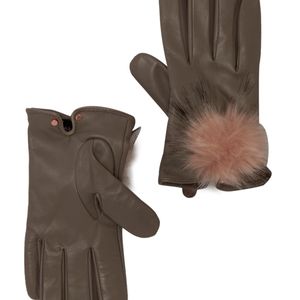 Ted Baker Grey Faux Fur Pompom Leather Glove