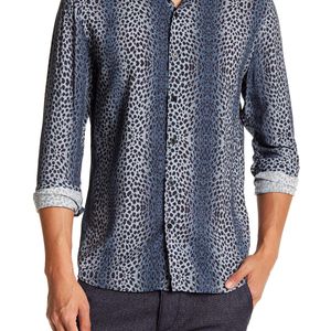 TOPSHOP Blue Long Sleeve Petrol Ombre Leopard Print Regular Fit Shirt for men