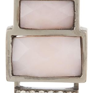 Paige Novick 14k White Gold Plated Black Rhodium Rectangle Pink Opal & Diamond Pave Stud Earring - 0.03 Ctw