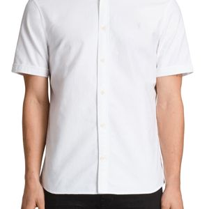 AllSaints White Men's Slim Fit Cotton Huntingdon Short Sleeve Shirt for men