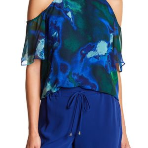 Cece by Cynthia Steffe Blue Cold Shoulder Swing Cold Shoulder Blouse