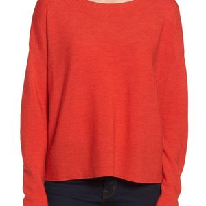 Eileen Fisher Red Mix Stitch Merino Bateau Neck Sweater