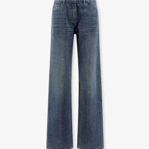 Elisabetta Franchi Blue Denim Jeans With All-Over Crystals