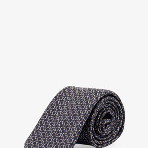 Ferragamo Crema Silk Tie With Intreccio Print for men