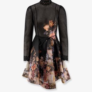 Zimmermann Black Valiant Embellish Mini Linen And Silk Dress