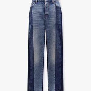 Gucci Blue Patchwork Denim Jeans With Rosso Ancora