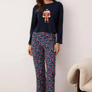 WOVCOR Blue 2-Piece Cotton Christmas Pyjama Set