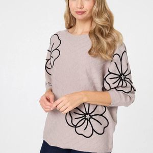Izabel London Natural Floral Sparkle Batwing Sleeve Jumper