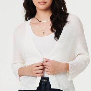 Izabel London White Mesh Cropped 3/4 Sleeve Open Cardigan