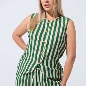 Yours Green Woven Stripe Waistcoat