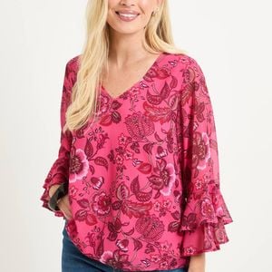 Wallis Pink Petite Floral Flute Sleeve Top
