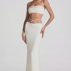 Oh Polly White Embellished Cross Back Crop Top