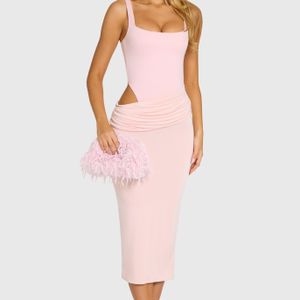 Oh Polly Pink Bodice Draped Midi Dress