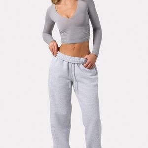 BO+TEE Grey Ruched Long-Sleeve Crop Top
