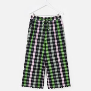 Oliver Bonas & Green Gingham Cropped Wide Leg Trousers, Size 6