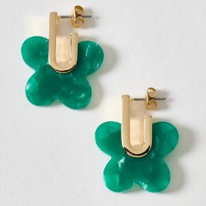 Oliver Bonas Green Aaliyah Resin Flower Hoop Earrings