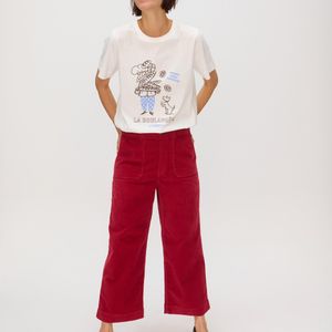 Oliver Bonas Red Berry Corduroy Cropped Wide Leg Trousers, Size 10