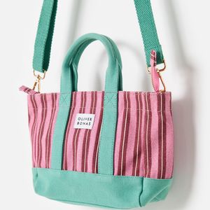 Oliver Bonas Red Striped Logo Fabric Mini Tote Crossbody Bag