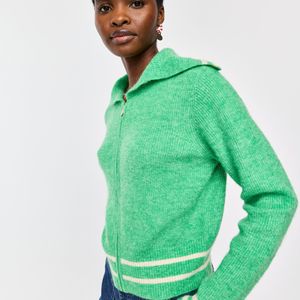 Oliver Bonas Green Boat Collared Zip Up Cardigan, Size 6