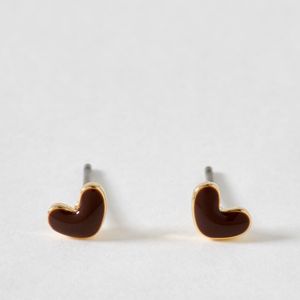 Oliver Bonas Brown Anne Mini Enamel Heart Stud Earrings