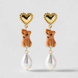 Oliver Bonas White Maple Heart, Dog & Faux Pearl Drop Earrings