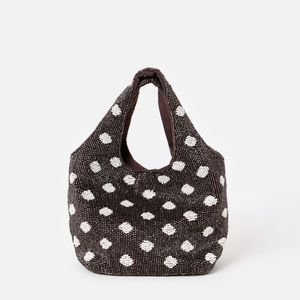 Oliver Bonas Luci Dark & White Polka Dot Beaded Mini Clutch Bag