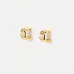 Oliver Bonas White Kalia Engraved Tone Small Hoop Earrings