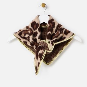 Oliver Bonas Brown Leopard Print & Yellow Knitted Triangle Scarf